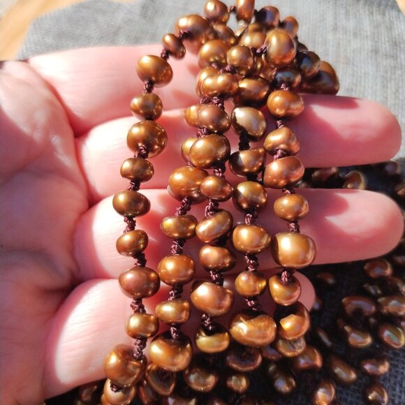 Honora  Freshwater Baroque Pearl Bronze 60' Necklace 925 Sterling Silver - Picture 5 of 10